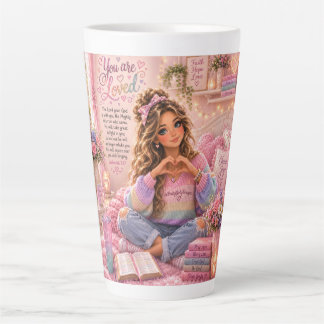 Caneca De Café Latte Bíblia Cristã Menina Arco-Íris Rosa Pastel Bonito