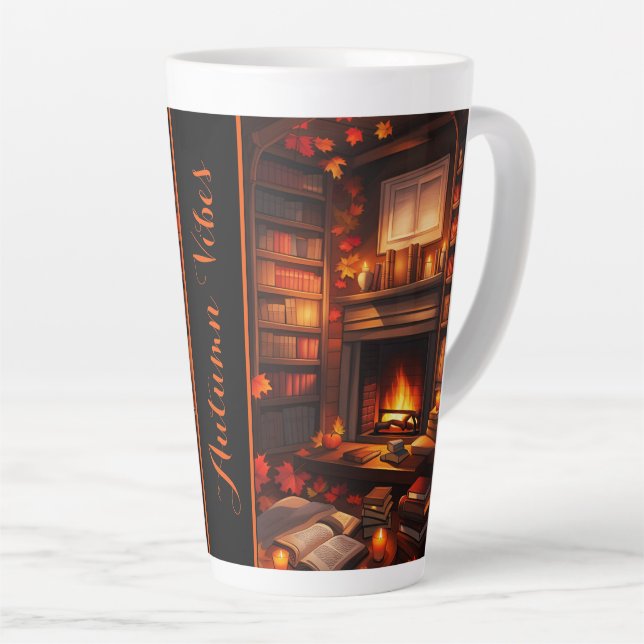 Caneca De Café Latte Biblioteca Cozy Autumn (Ângulo direito)