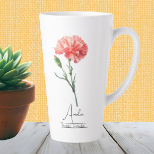 Caneca De Café Latte Bicho Mês Flor Janeiro Carnação Latte Mug
