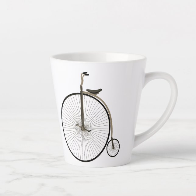 Caneca De Café Latte Bicicleta Antiga de Roda Alta  (Direita)