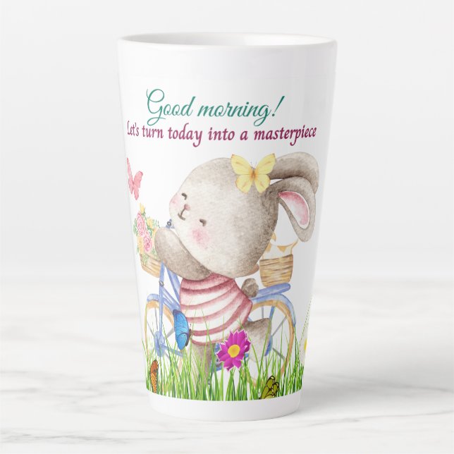 Caneca De Café Latte Bicicleta Bunny Morning Latg (Frente)