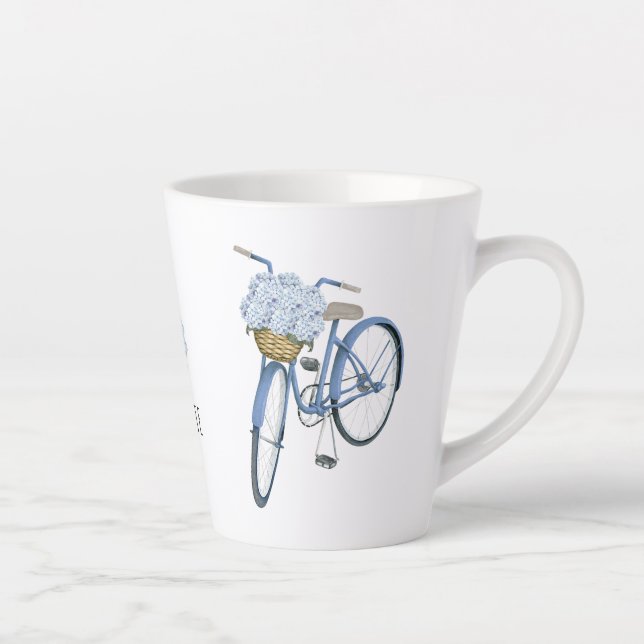 Caneca De Café Latte Bicicleta com Hydrangea Basket Flor Lover Cerâmica (Direita)