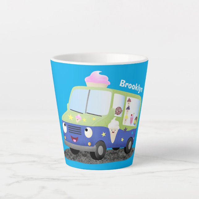 Caneca De Café Latte Bicicleta de caminhão de sorvete feliz (Frente)