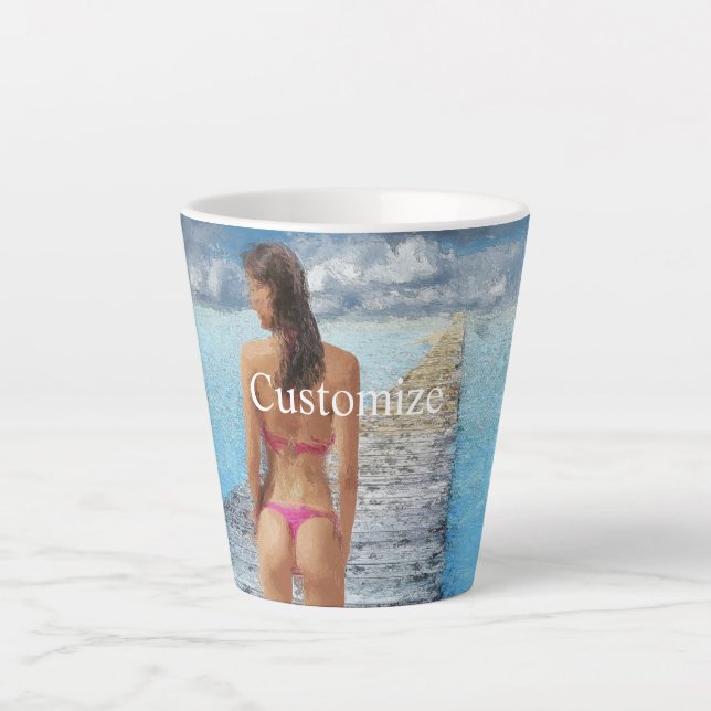 Caneca De Café Latte Bikini Girl Thunder_Cove (Frente)