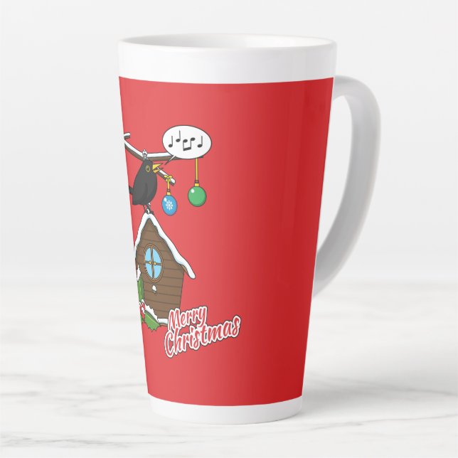 Caneca De Café Latte Bird House Feliz Natal (Ângulo direito)