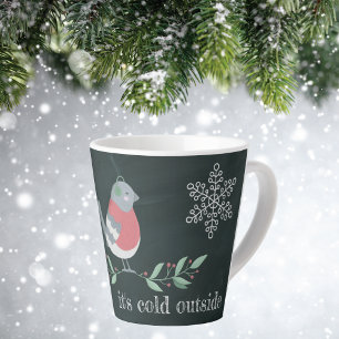 Caneca De Café Latte Bird Sweater Snowflakes Its Cold Outside