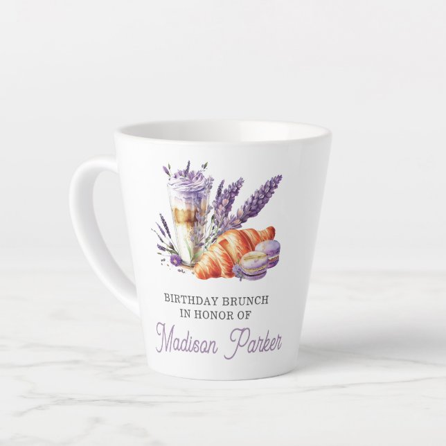 Caneca De Café Latte Birthday Brunch Watercolor Personalizado (Ângulo esquerdo)