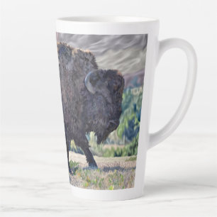 Caneca De Café Latte Bisão Americano Passeando em Campo Gramado