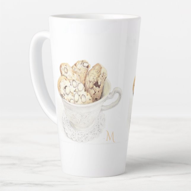 Caneca De Café Latte BISCOTTI Caneca para Latte Alto + Inicial (Ângulo esquerdo)