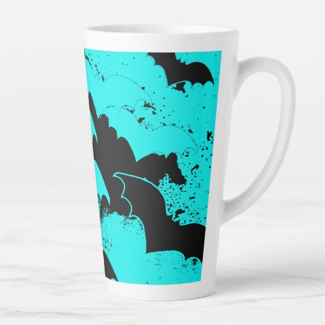Caneca De Café Latte Black Bats In Flight Teal (Direita)