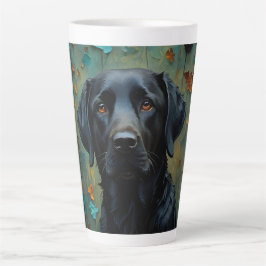 Caneca De Café Latte Black Labrador in Leaves