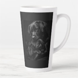 Caneca De Café Latte Black Labrador, parent and child, Hug of love