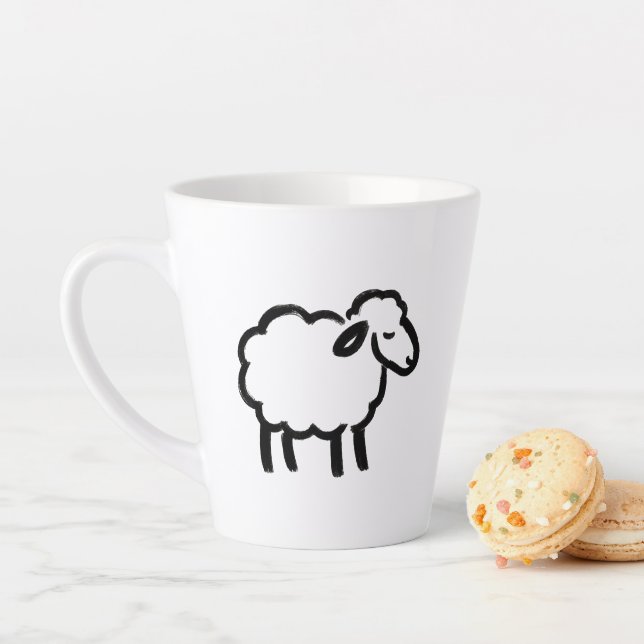 Caneca De Café Latte Black Line Sheep – Cozy Animal Ink Design on (In Situ)