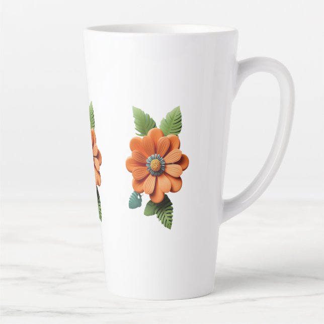 Caneca De Café Latte Bloom in Ember Papercut Petals Midnight Marigold E (Direita)