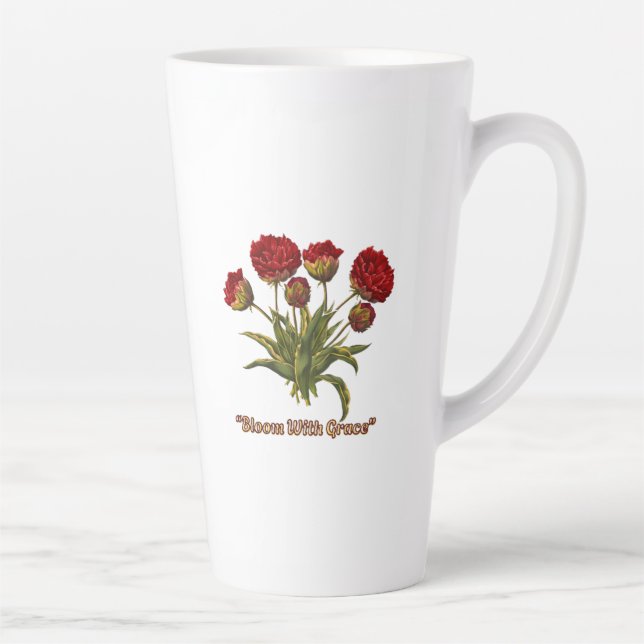 Caneca De Café Latte Bloom With Grace Floral | Elegant Botanical Quote (Direita)