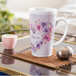 Caneca De Café Latte Blooms of Love | Floral Wreath | DIA DE OS NAMORAD
