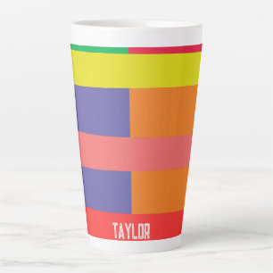 Caneca De Café Latte Bloqueio de cor Stripe Monograma Nome Arco-íris