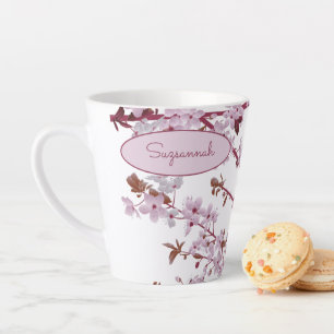 Caneca De Café Latte Blossomas de Cereja Rosa Bonitos Personalizados