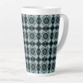 Caneca De Café Latte Blue Black Checker Argyle Pattern