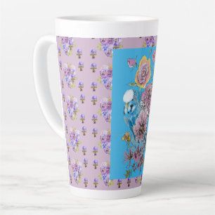 Caneca De Café Latte Blue Budget Watercolor floral Damas Latte Mug