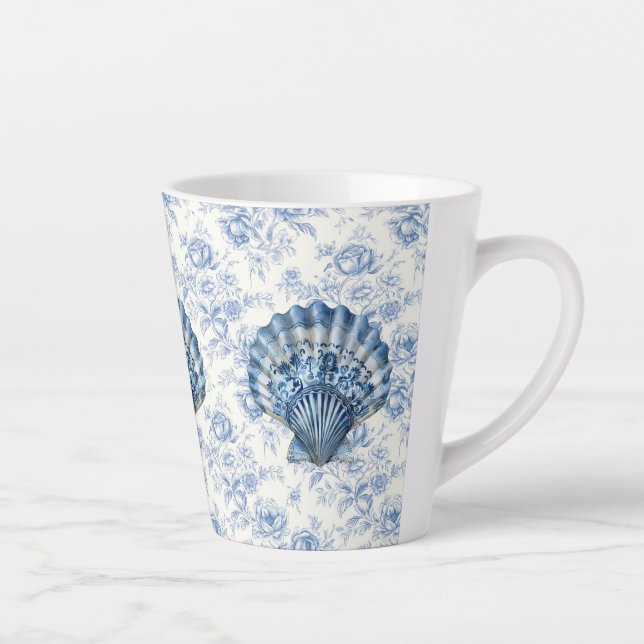 Caneca De Café Latte Blue Chinoiserie Shell Small Ceramic Latte Mug (Direita)