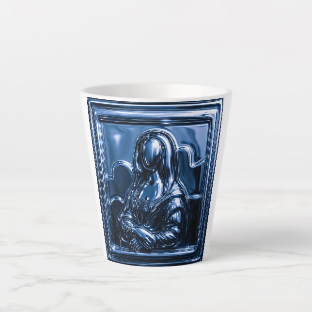 Caneca De Café Latte Blue Chrome Mona Relief (Frente)