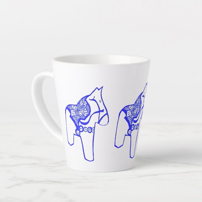 Caneca De Café Latte Blue Dala Horses de Julia (Ângulo esquerdo)