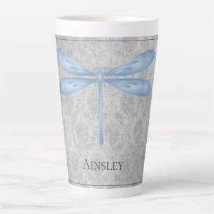 Caneca De Café Latte Blue Dragonfly Damask