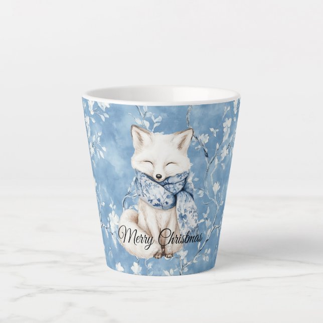 Caneca De Café Latte Blue Floral Fox Christmas (Frente)
