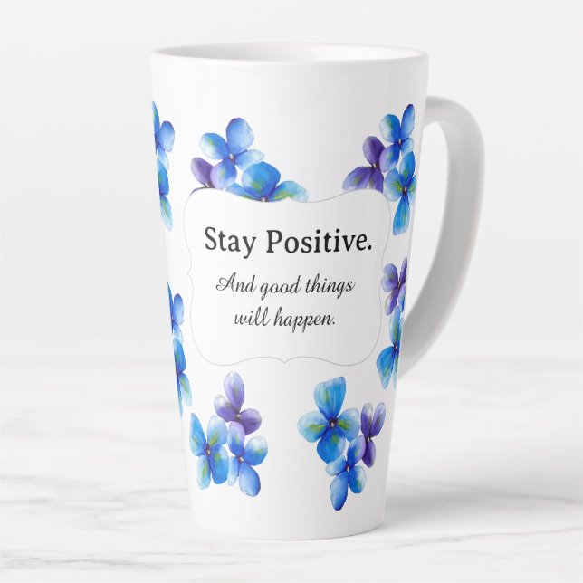 Caneca De Café Latte Blue flower coffee mug positive statement  (Ângulo direito)