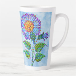 Caneca De Café Latte Blue Flower Halftone on Blue Fine Art