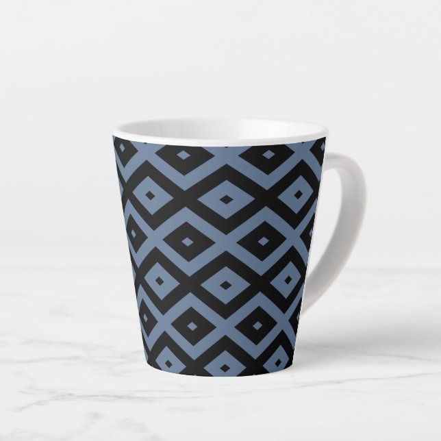 Caneca De Café Latte Blue grey and black diamond pattern (Ângulo direito)