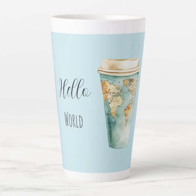 Caneca De Café Latte Blue Hello World Coffee Cup (Frente)