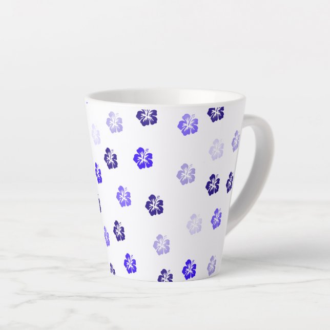 Caneca De Café Latte Blue Hibiscus Floral Latte Mug (Ângulo direito)