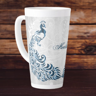 Caneca De Café Latte Blue Peacock Personalizado Latte Mug