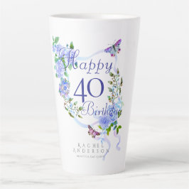 Caneca De Café Latte Blue Rose Ribbon 40th Birthday