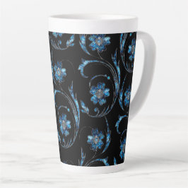 Caneca De Café Latte Blue Shimmer Floral 2
