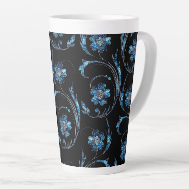 Caneca De Café Latte Blue Shimmer Floral 2 (Ângulo direito)