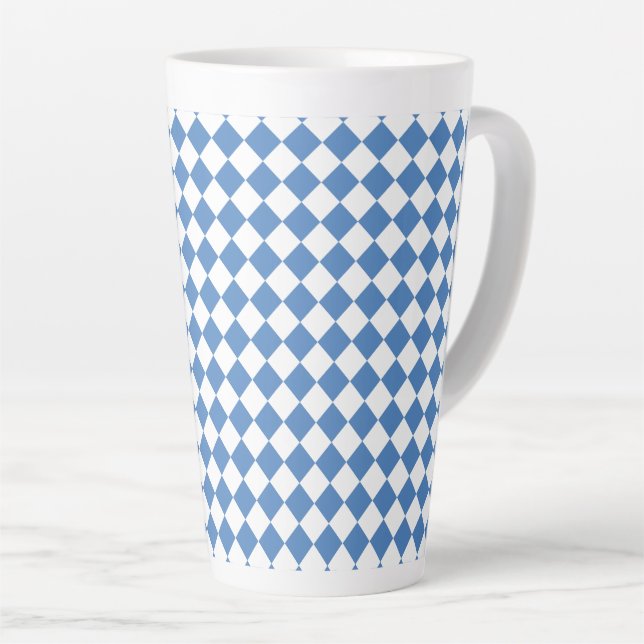 Caneca De Café Latte Blue White Checker Diamond Pattern (Ângulo direito)