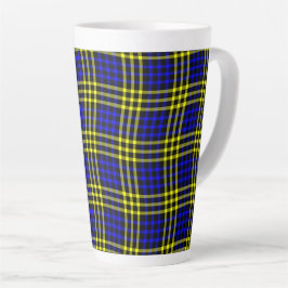 Caneca De Café Latte Blue Yellow Plaid Checker Seamless Pattern