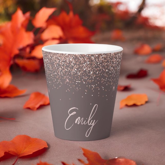 Caneca De Café Latte Blush de Glitter Rosa Terracota Dourado Monograma (Criador carregado)