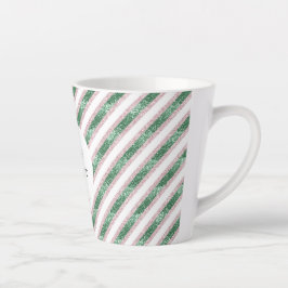 Caneca De Café Latte Blush Pink Green Glitzy Stripes Christmas