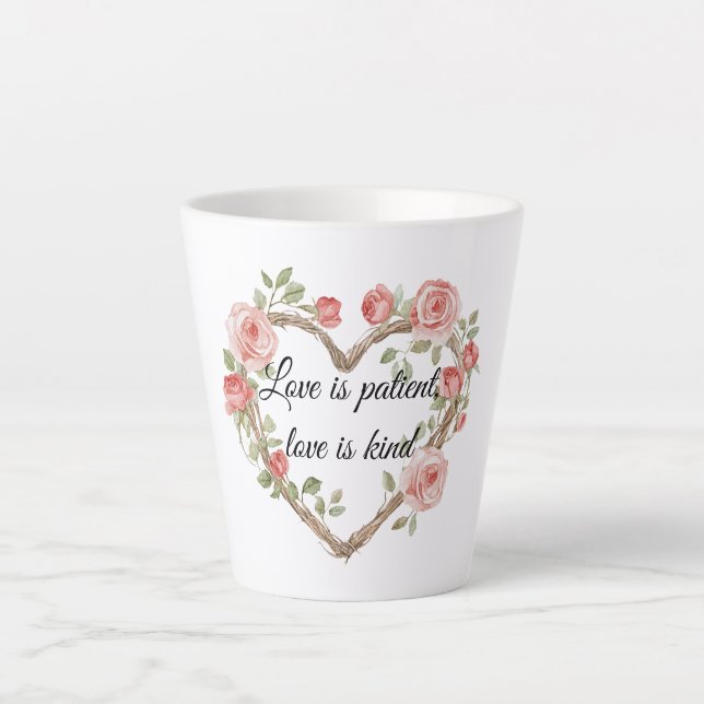 Caneca De Café Latte Blush Romântico Rosa Floral Amor (Frente)