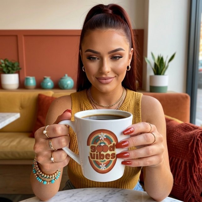 Caneca De Café Latte Boas Vibrações (Criador carregado)
