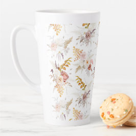 Caneca De Café Latte Boho Bege, Grama das Pampas Terracota Aquarela Nós