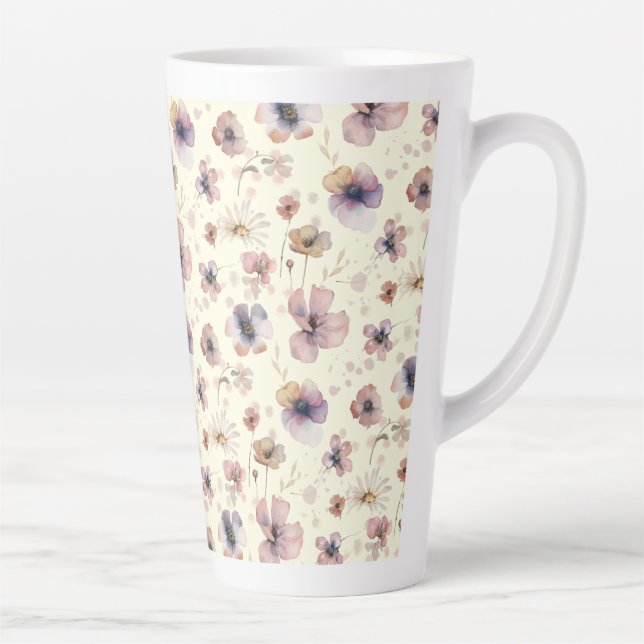 Caneca De Café Latte Boho Cream Blush Watercolor Wildflower (Direita)