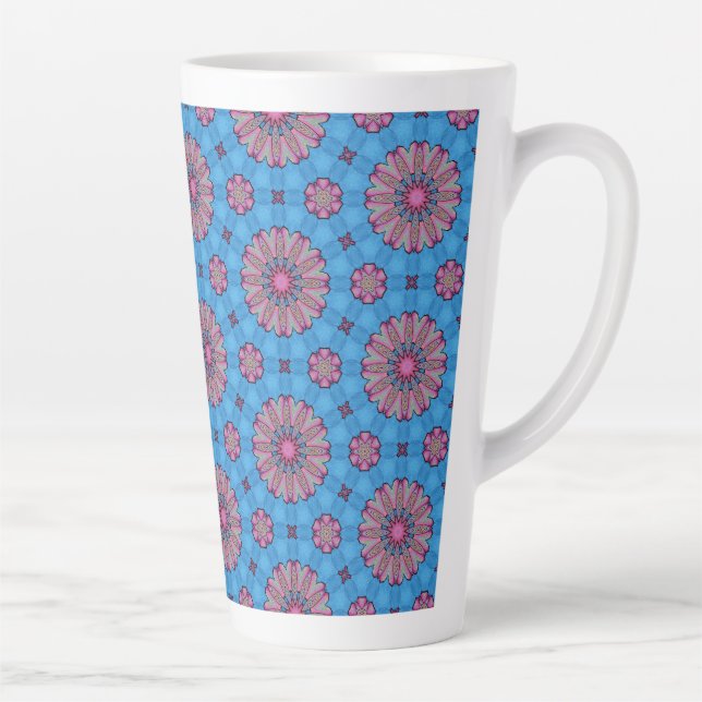 Caneca De Café Latte Boho Floral Rosa (Direita)