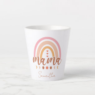 Caneca De Café Latte Boho Rainbow Mama com Fases da Lua