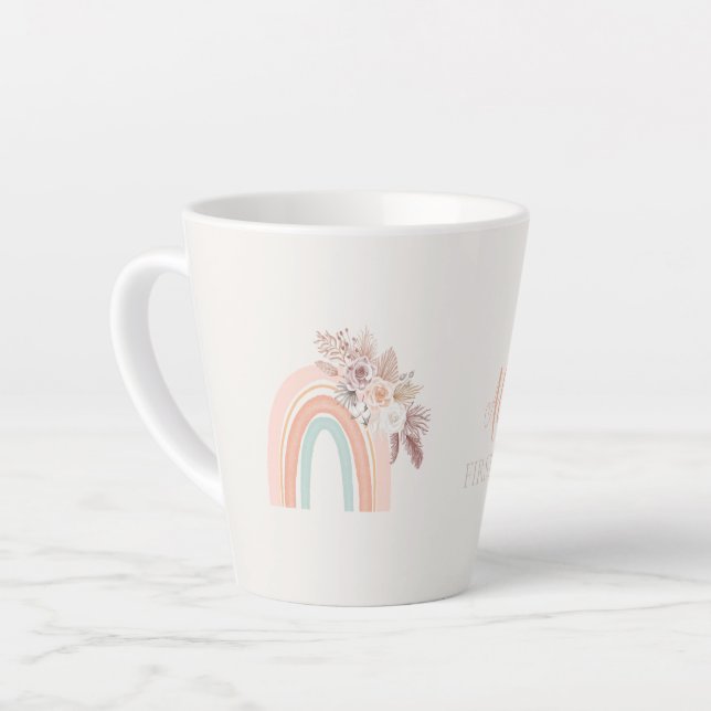 Caneca De Café Latte Boho Rainbow Watercolor Primeiro Aniversário (Ângulo esquerdo)