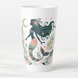 Caneca De Café Latte Boho Sereia Sob O Mar Whimsical